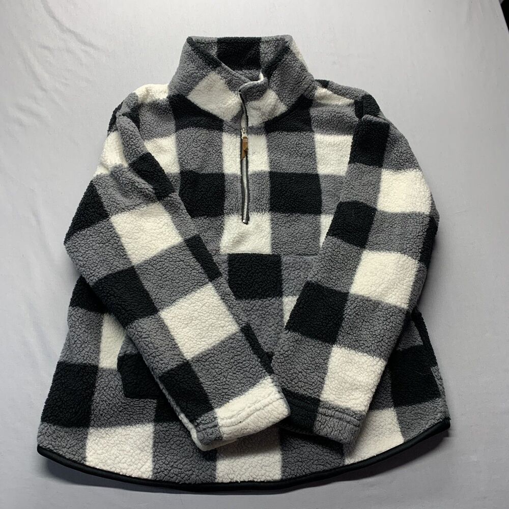 Jason Maxwell Plaid Sherpa Fleece Quarter Zip Pullover Sweater Cabincore Medium